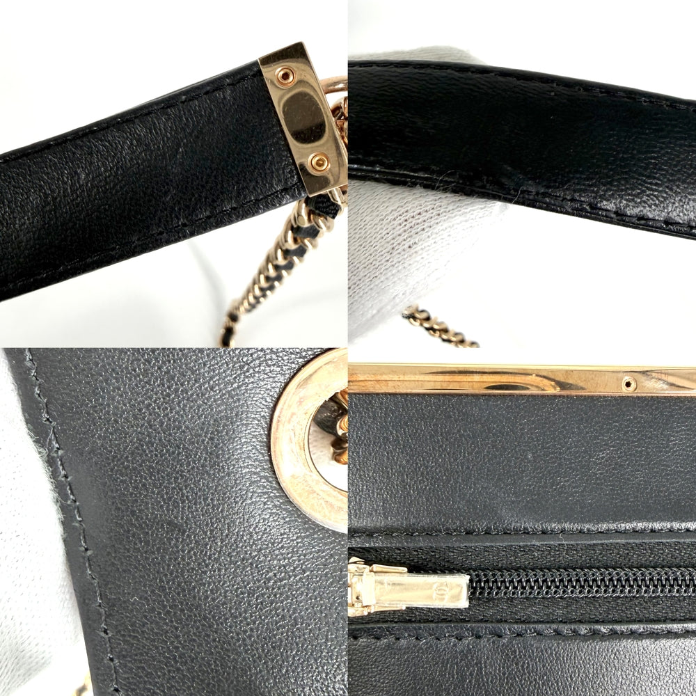 CHANEL シャネル チェーンウォレット マトラッセ ココマーク ラムスキン ブラック 黒 ローズゴールド金具 レディース【中古品】