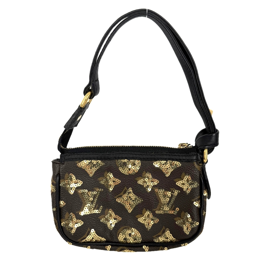 LOUIS VUITTON ルイヴィトン ハンドバッグ モノグラムエクリプス スパンコール ミニポシェットアクセソワール ミニバッグ M60125 PVC レザー スパンコール ブラウン 茶 ブラック 黒 ゴールド金具 レディース【中古品】