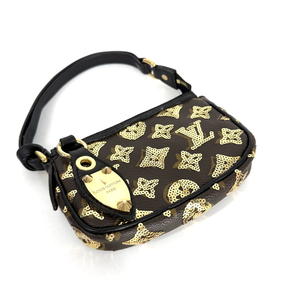 LOUIS VUITTON ルイヴィトン ハンドバッグ モノグラムエクリプス スパンコール ミニポシェットアクセソワール ミニバッグ M60125 PVC レザー スパンコール ブラウン 茶 ブラック 黒 ゴールド金具 レディース【中古品】