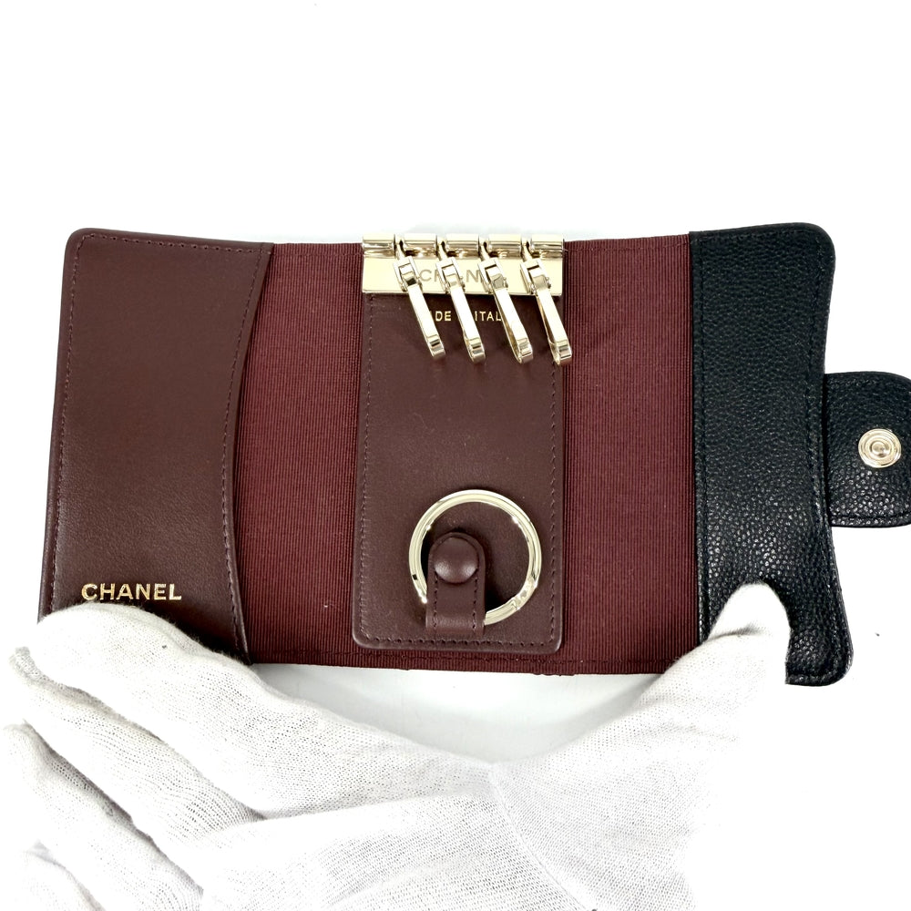 CHANEL シャネル キーケース ココマーク マトラッセ レザー ブラック 黒 ブラウン 茶 ゴールド金具 レディース【中古品】