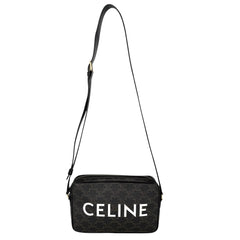 CELINE セリーヌ ショルダーバッグ ミディアムメッセンジャーバッグ ロゴ ロゴプリント PVC レザー ブラック 黒 ブラウン 茶 ゴールド金具 レディース【中古品】