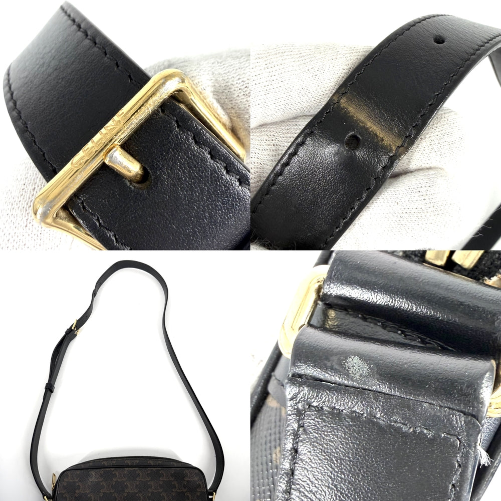 CELINE セリーヌ ショルダーバッグ ミディアムメッセンジャーバッグ ロゴ ロゴプリント PVC レザー ブラック 黒 ブラウン 茶 ゴールド金具 レディース【中古品】