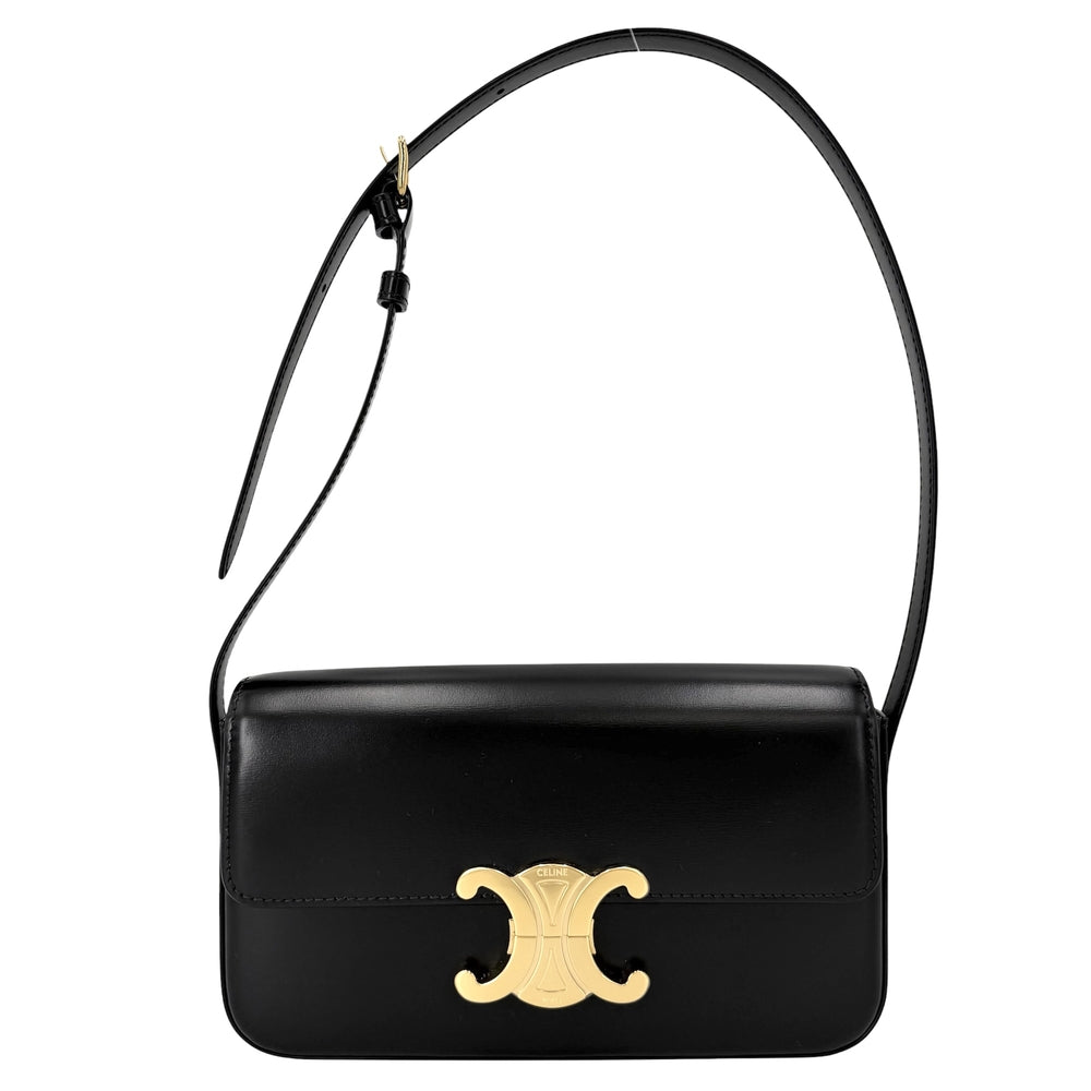 CELINE セリーヌ ショルダーバッグ クロード トリオンフ レザー ブラック 黒 ゴールド金具 レディース【中古品】