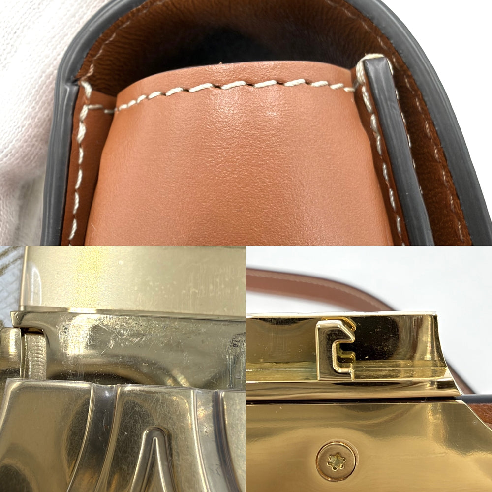 CELINE セリーヌ ショルダーバッグ ティーントリオンフ コーティングキャンバス ホワイト 白 ブラウン 茶 ゴールド金具 レディース【中古品】