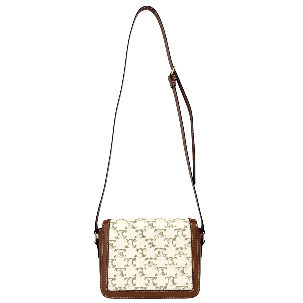 CELINE セリーヌ ショルダーバッグ ティーントリオンフ コーティングキャンバス ホワイト 白 ブラウン 茶 ゴールド金具 レディース【中古品】
