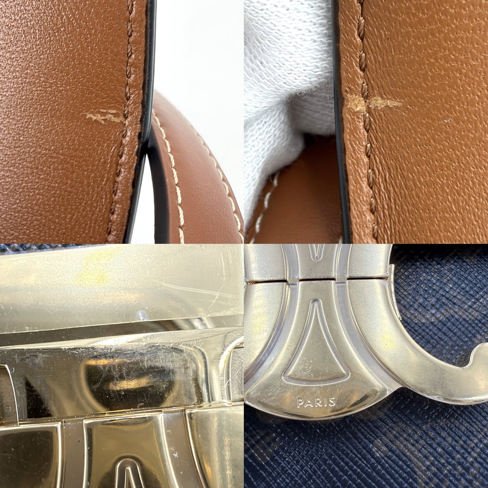 CELINE セリーヌ ショルダーバッグ クロード トリオンフ コーティングキャンバス ブラック 黒 ブラウン 茶 ゴールド金具 レディース【中古品】