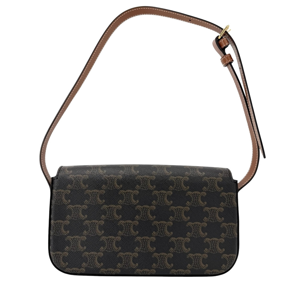 CELINE セリーヌ ショルダーバッグ クロード トリオンフ コーティングキャンバス ブラック 黒 ブラウン 茶 ゴールド金具 レディース【中古品】