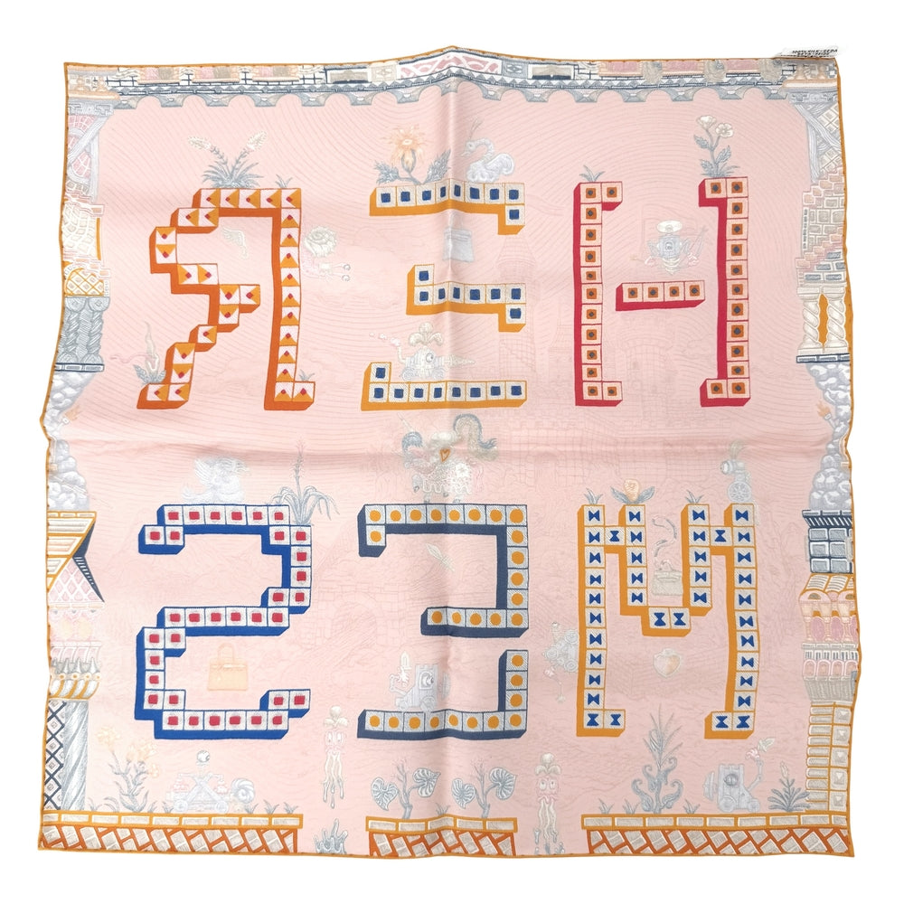 HERMES エルメス スカーフ スーパーシルククエスト ガヴロッシュ カレ45 ファッションアイテム Super Silk Quest シルク ピンク オレンジ レディース【中古品】