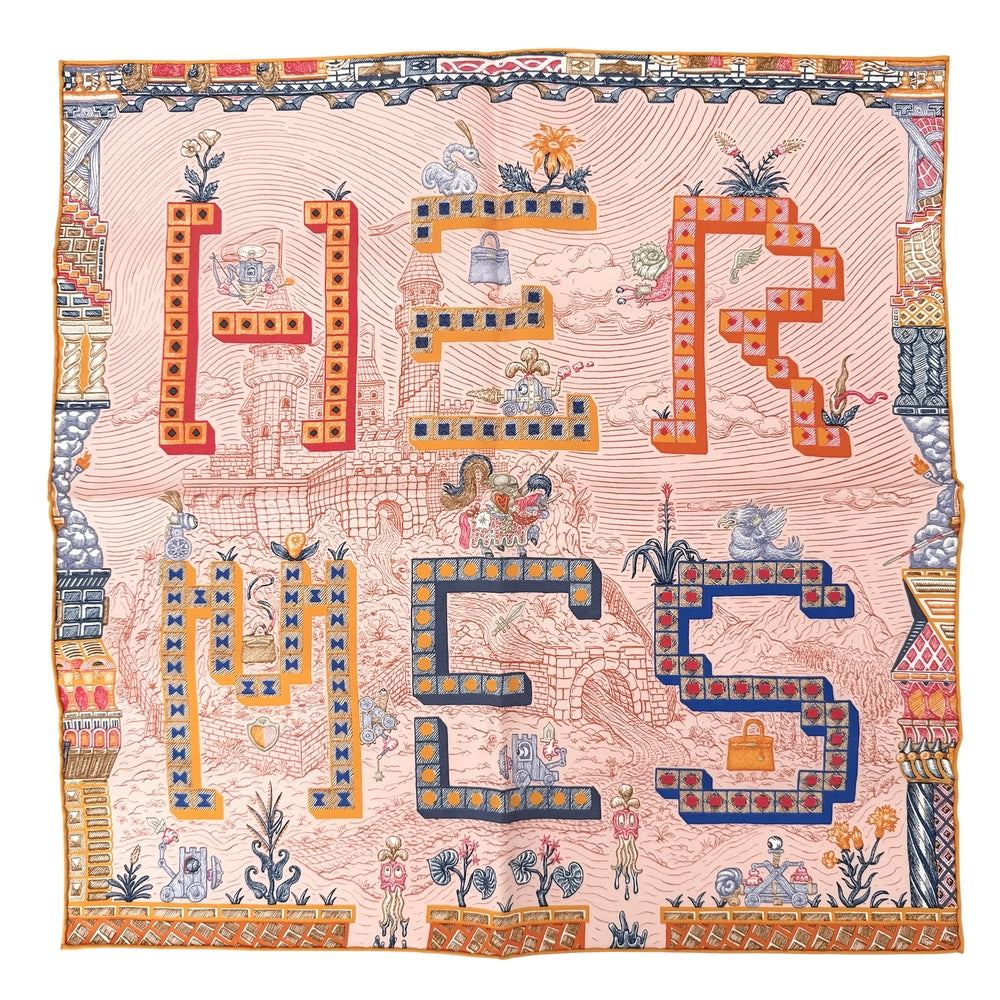 HERMES エルメス スカーフ スーパーシルククエスト ガヴロッシュ カレ45 ファッションアイテム Super Silk Quest シルク ピンク オレンジ レディース【中古品】