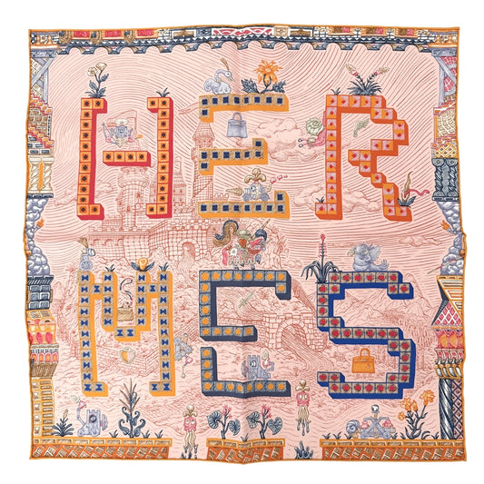 HERMES エルメス スカーフ スーパーシルククエスト ガヴロッシュ カレ45 ファッションアイテム Super Silk Quest シルク ピンク オレンジ レディース【中古品】