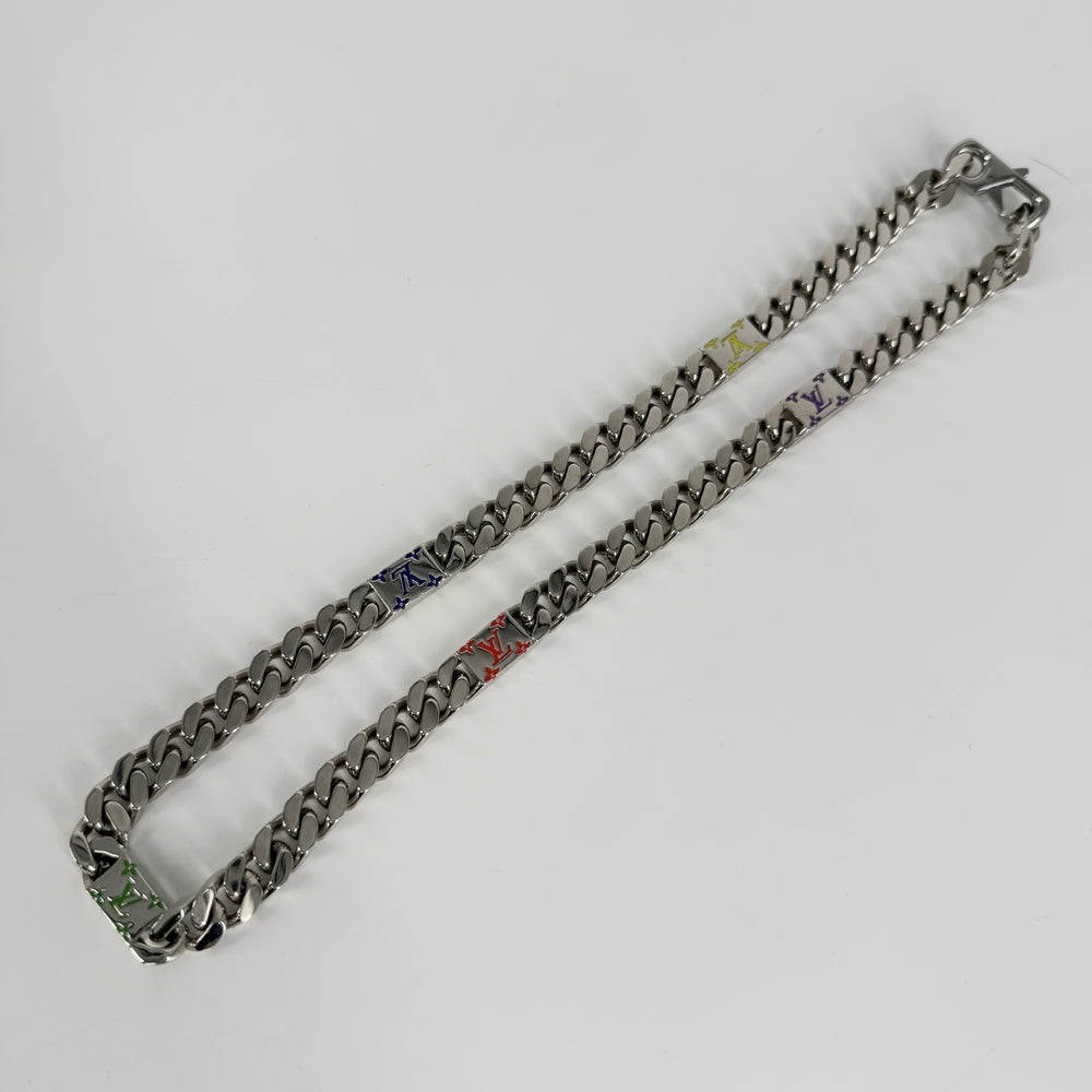 LOUIS VUITTON ルイヴィトン ネックレス LVモザイク アクセサリー チェーン M01532 シルバー マルチカラー メンズ 約106.7g【中古品】