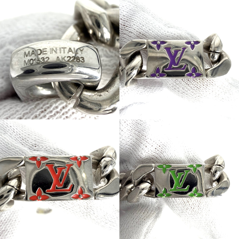 LOUIS VUITTON ルイヴィトン ネックレス LVモザイク アクセサリー チェーン M01532 シルバー マルチカラー メンズ 約106.7g【中古品】