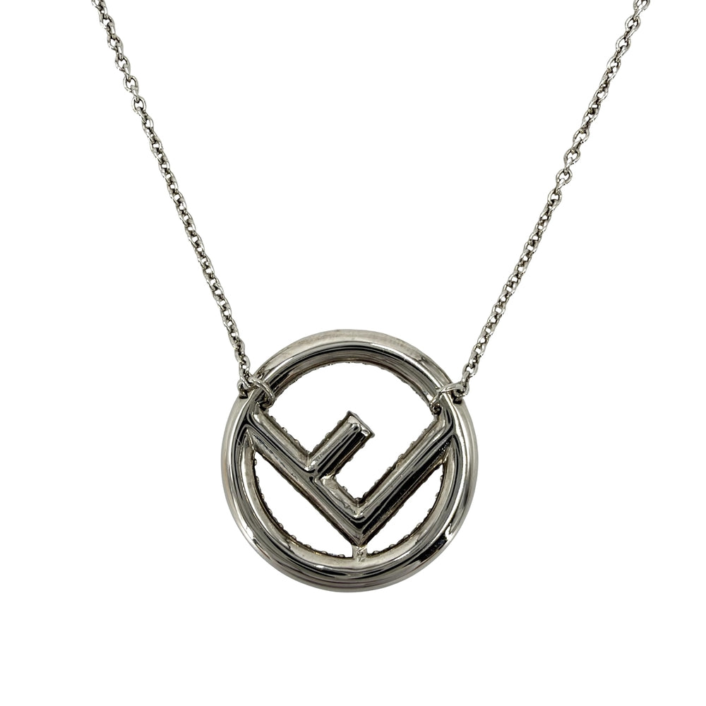 FENDI フェンディ ネックレス エフイズフェンディ ロゴ アクセサリー レディース ラインストーン シルバー レディース 約8.1g【中古品】
