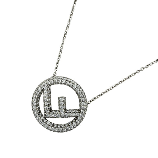 FENDI フェンディ ネックレス エフイズフェンディ ロゴ アクセサリー レディース ラインストーン シルバー レディース 約8.1g【中古品】