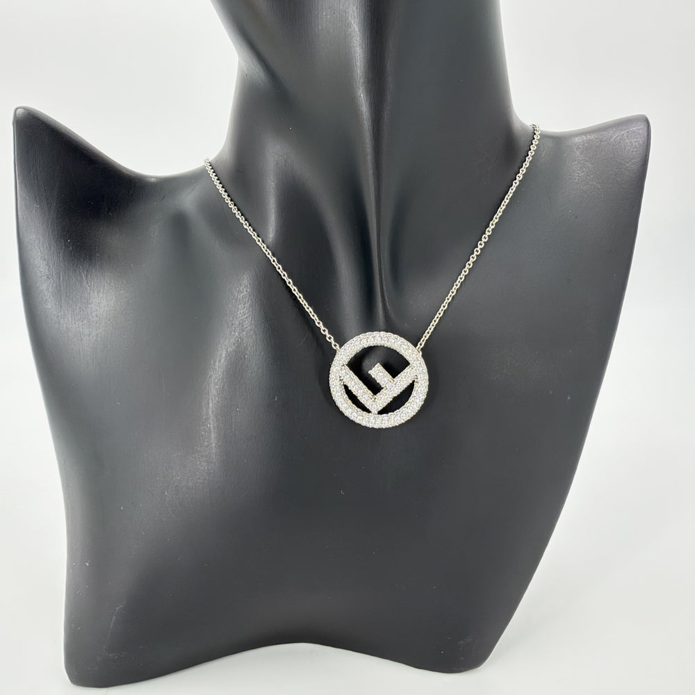 FENDI フェンディ ネックレス エフイズフェンディ ロゴ アクセサリー レディース ラインストーン シルバー レディース 約8.1g【中古品】