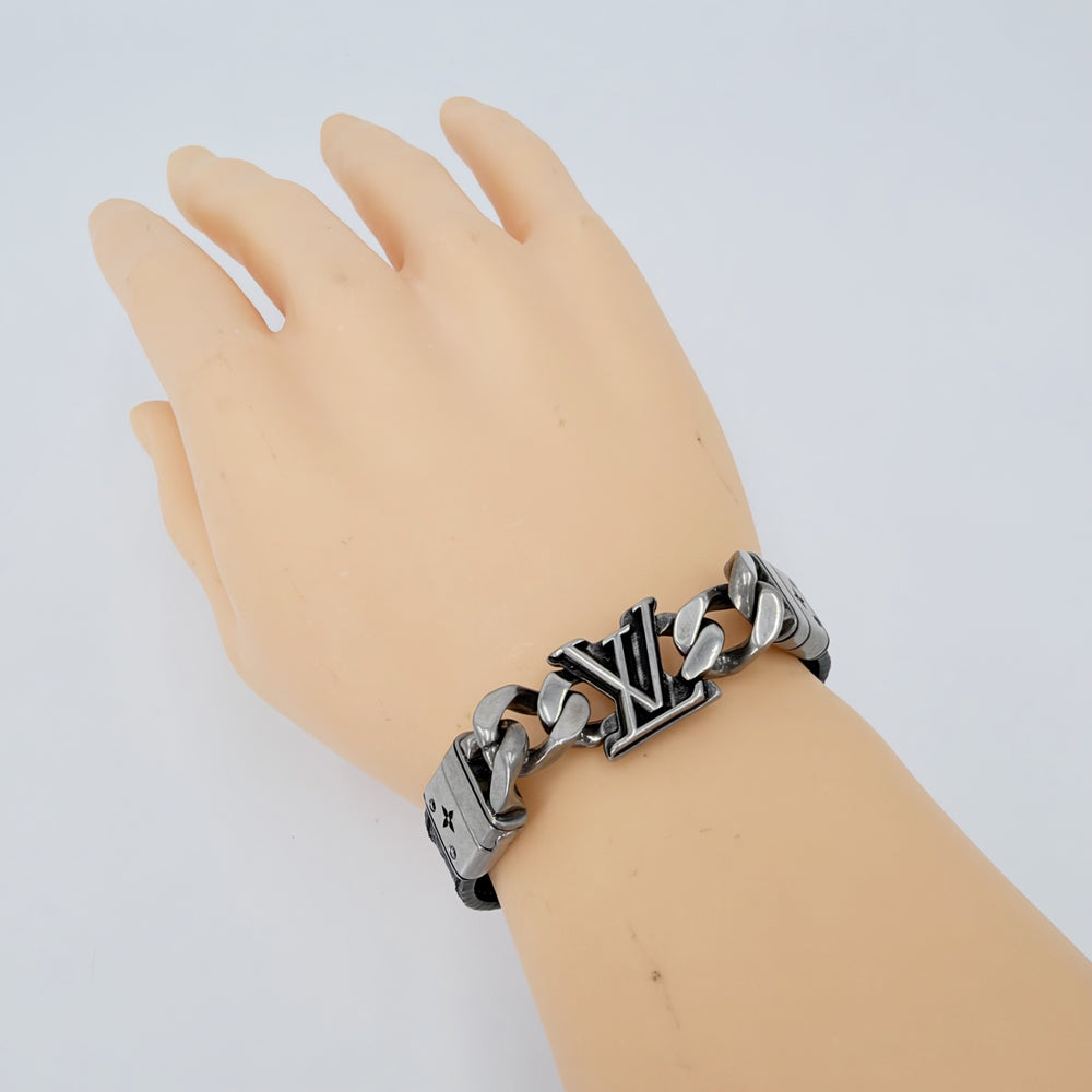 LOUIS VUITTON ルイヴィトン ブレスレット LVディメンション モノグラムエクリプス アクセサリー メタル モノグラムエクリプス M8828 シルバー ブラック 黒 レディース 約26.4g【中古品】
