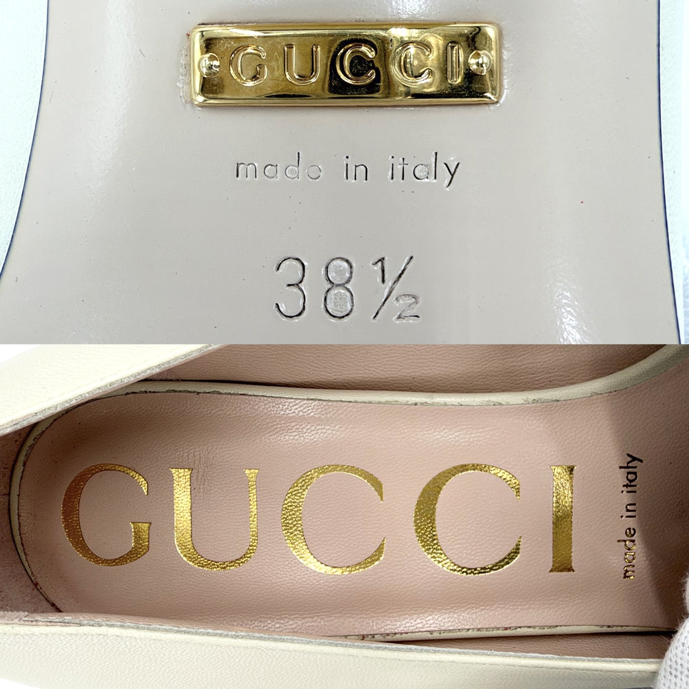 GUCCI グッチ パンプス シルヴィ ウェブライン チャンキーヒール 38.5サイズ 約25.5cm 537539 レザー ホワイト 白 レディース【中古品】