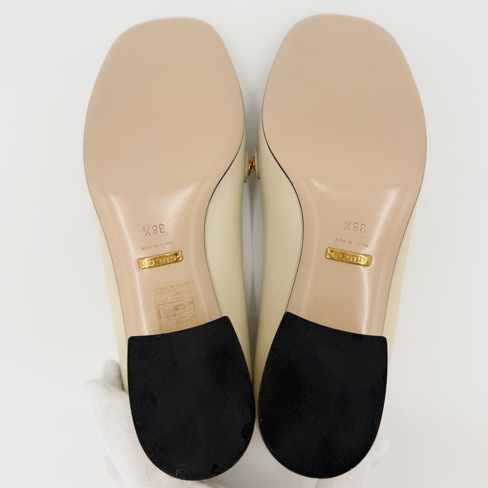 GUCCI グッチ パンプス シルヴィ ウェブライン チャンキーヒール 38.5サイズ 約25.5cm 537539 レザー ホワイト 白 レディース【中古品】
