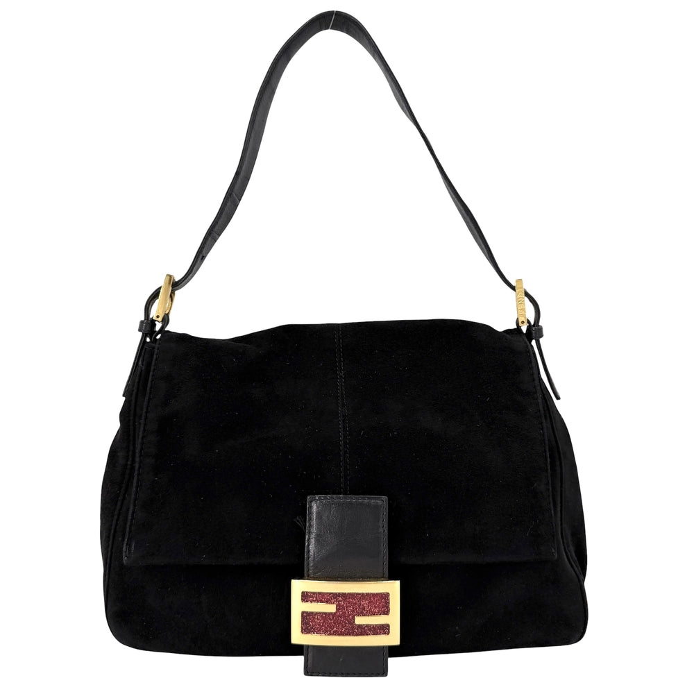 FENDI フェンディ ショルダーバッグ マンマバケット ワンショルダー Mamma Bucket スウェード ブラック 黒 ゴールド金具 レディース【中古品】