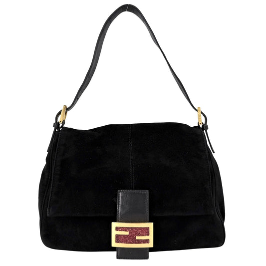 FENDI フェンディ ショルダーバッグ マンマバケット ワンショルダー Mamma Bucket スウェード ブラック 黒 ゴールド金具 レディース【中古品】