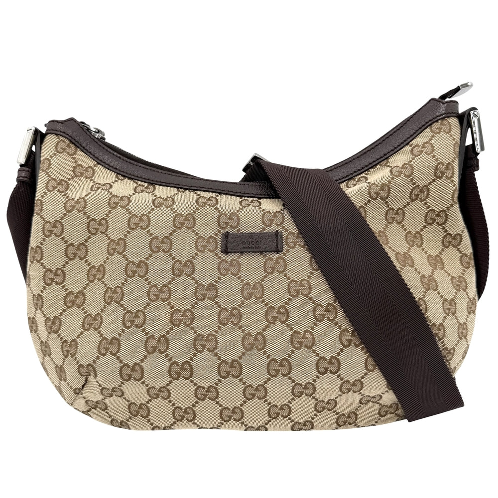 GUCCI グッチ ショルダーバッグ 181092 GGキャンバス レザー ベージュ シルバー金具 レディース【中古品】