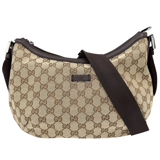 GUCCI グッチ ショルダーバッグ 181092 GGキャンバス レザー ベージュ シルバー金具 レディース【中古品】