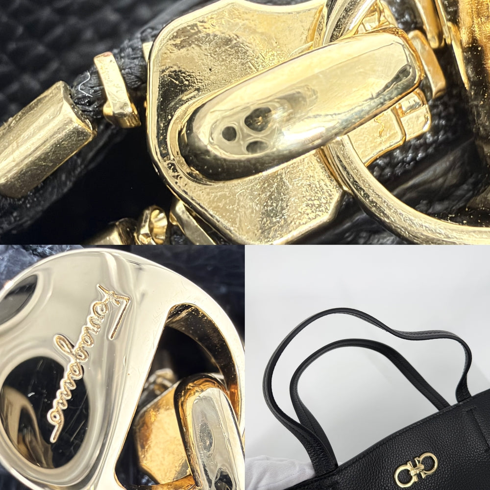 Salvatore Ferragamo サルヴァトーレフェラガモ トートバッグ ガンチーニ ハンドバッグ レザー ブラック 黒 ゴールド金具 レディース【中古品】