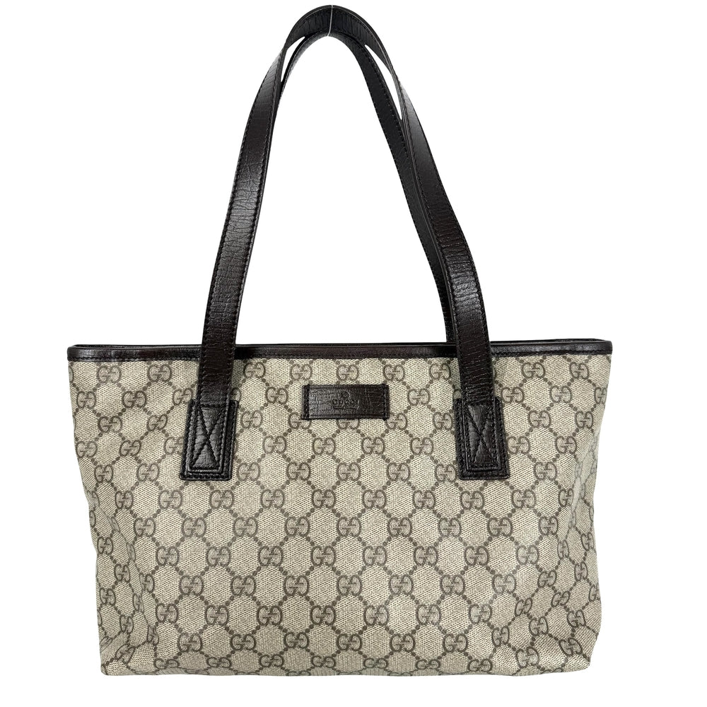 GUCCI グッチ トートバッグ ハンドバッグ 211138 GGキャンバス レザー ベージュ ブラウン 茶 シルバー金具 レディース【中古品】