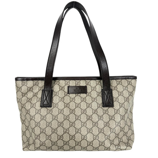 GUCCI グッチ トートバッグ ハンドバッグ 211138 GGキャンバス レザー ベージュ ブラウン 茶 シルバー金具 レディース【中古品】