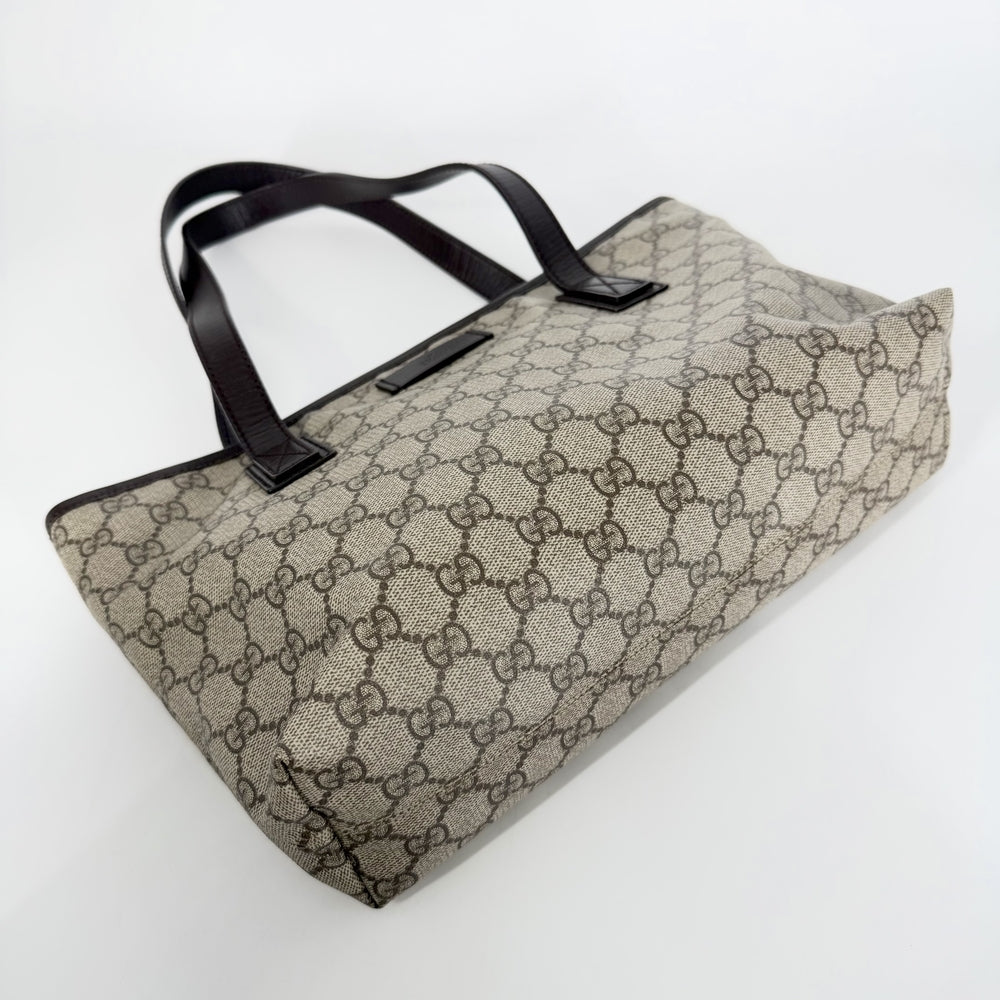 GUCCI グッチ トートバッグ ハンドバッグ 211138 GGキャンバス レザー ベージュ ブラウン 茶 シルバー金具 レディース【中古品】