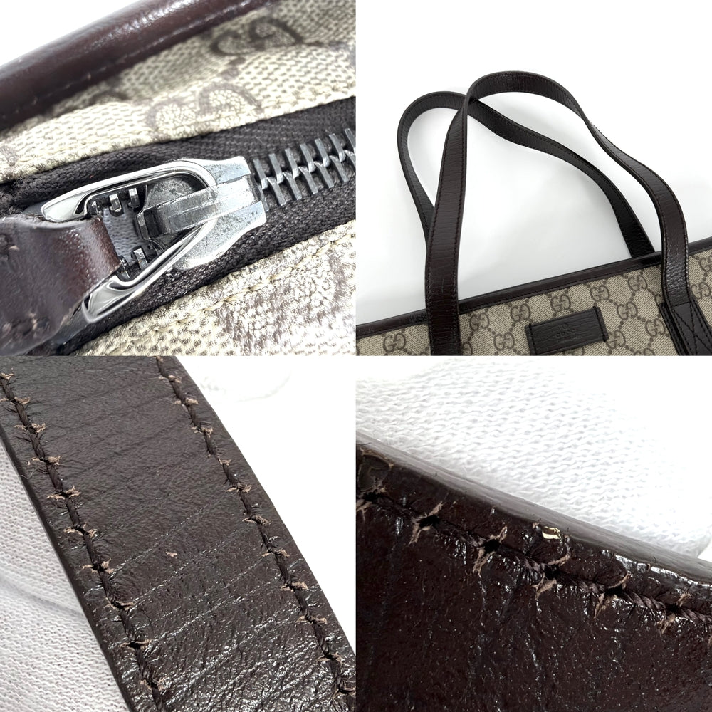 GUCCI グッチ トートバッグ ハンドバッグ 211138 GGキャンバス レザー ベージュ ブラウン 茶 シルバー金具 レディース【中古品】