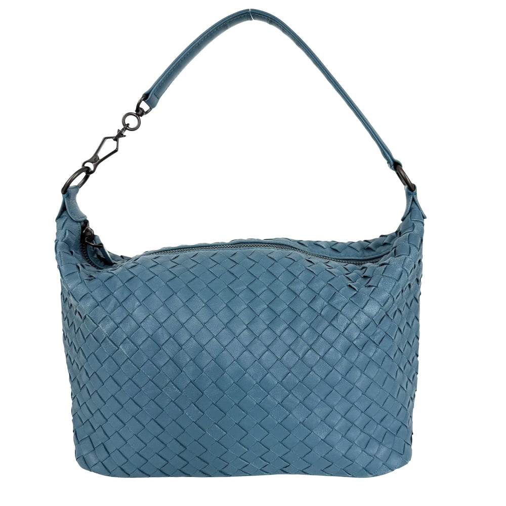 BOTTEGAVENETA ボッテガヴェネタ ハンドバッグ イントレチャート ワンハンドバッグ ターコイズ レザー ブルー 青 ブラック金具 レディース【中古品】