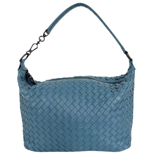 BOTTEGAVENETA ボッテガヴェネタ ハンドバッグ イントレチャート ワンハンドバッグ ターコイズ レザー ブルー 青 ブラック金具 レディース【中古品】