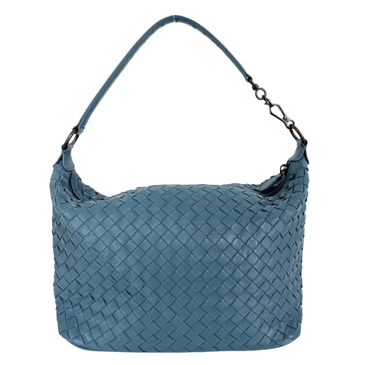 BOTTEGAVENETA ボッテガヴェネタ ハンドバッグ イントレチャート ワンハンドバッグ ターコイズ レザー ブルー 青 ブラック金具 レディース【中古品】