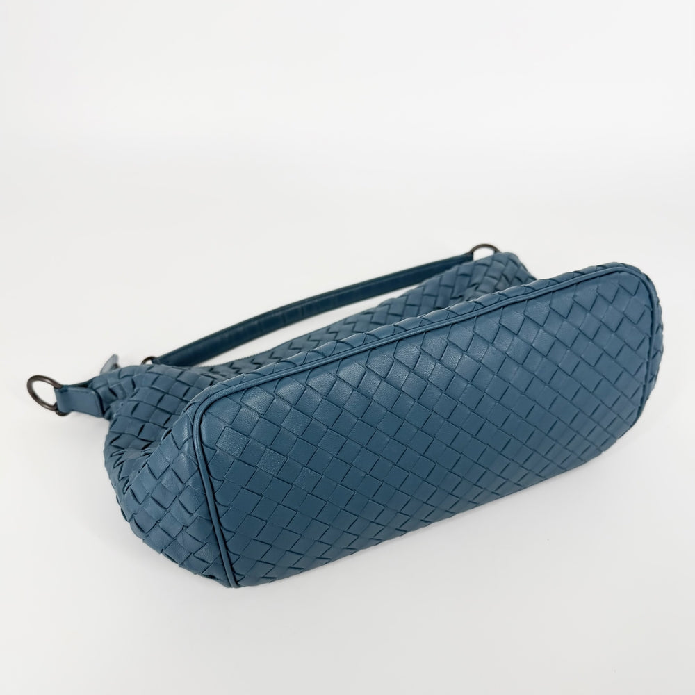 BOTTEGAVENETA ボッテガヴェネタ ハンドバッグ イントレチャート ワンハンドバッグ ターコイズ レザー ブルー 青 ブラック金具 レディース【中古品】