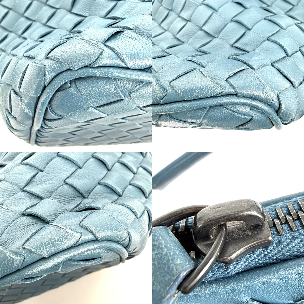BOTTEGAVENETA ボッテガヴェネタ ハンドバッグ イントレチャート ワンハンドバッグ ターコイズ レザー ブルー 青 ブラック金具 レディース【中古品】