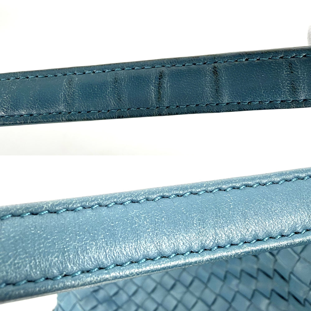 BOTTEGAVENETA ボッテガヴェネタ ハンドバッグ イントレチャート ワンハンドバッグ ターコイズ レザー ブルー 青 ブラック金具 レディース【中古品】