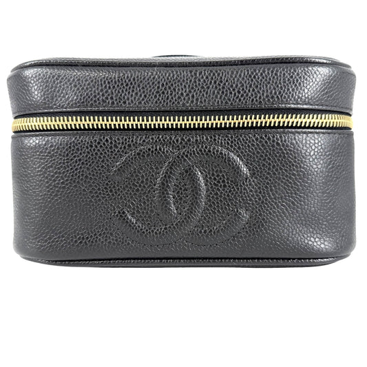 CHANEL シャネル バッグ バニティバッグ ココマーク 化粧ポーチ メイクポーチ キャビアスキン ブラック 黒 ゴールド金具 レディース【中古品】