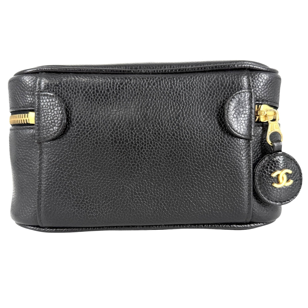 CHANEL シャネル バッグ バニティバッグ ココマーク 化粧ポーチ メイクポーチ キャビアスキン ブラック 黒 ゴールド金具 レディース【中古品】