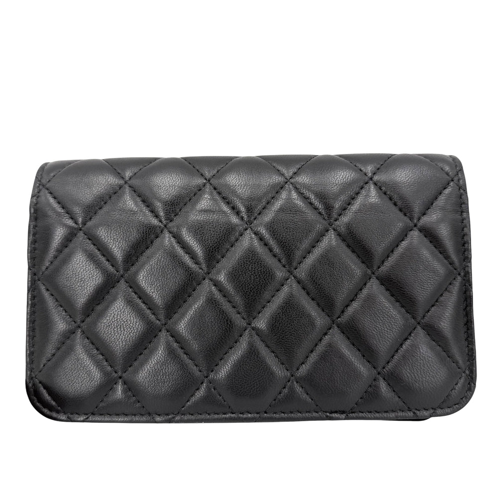 CHANEL シャネル ショルダーバッグ マトラッセ チェーンウォレット フォンホルダー ココボール ボールチェーン ラムスキン ブラック 黒 ゴールド金具 レディース【中古品】