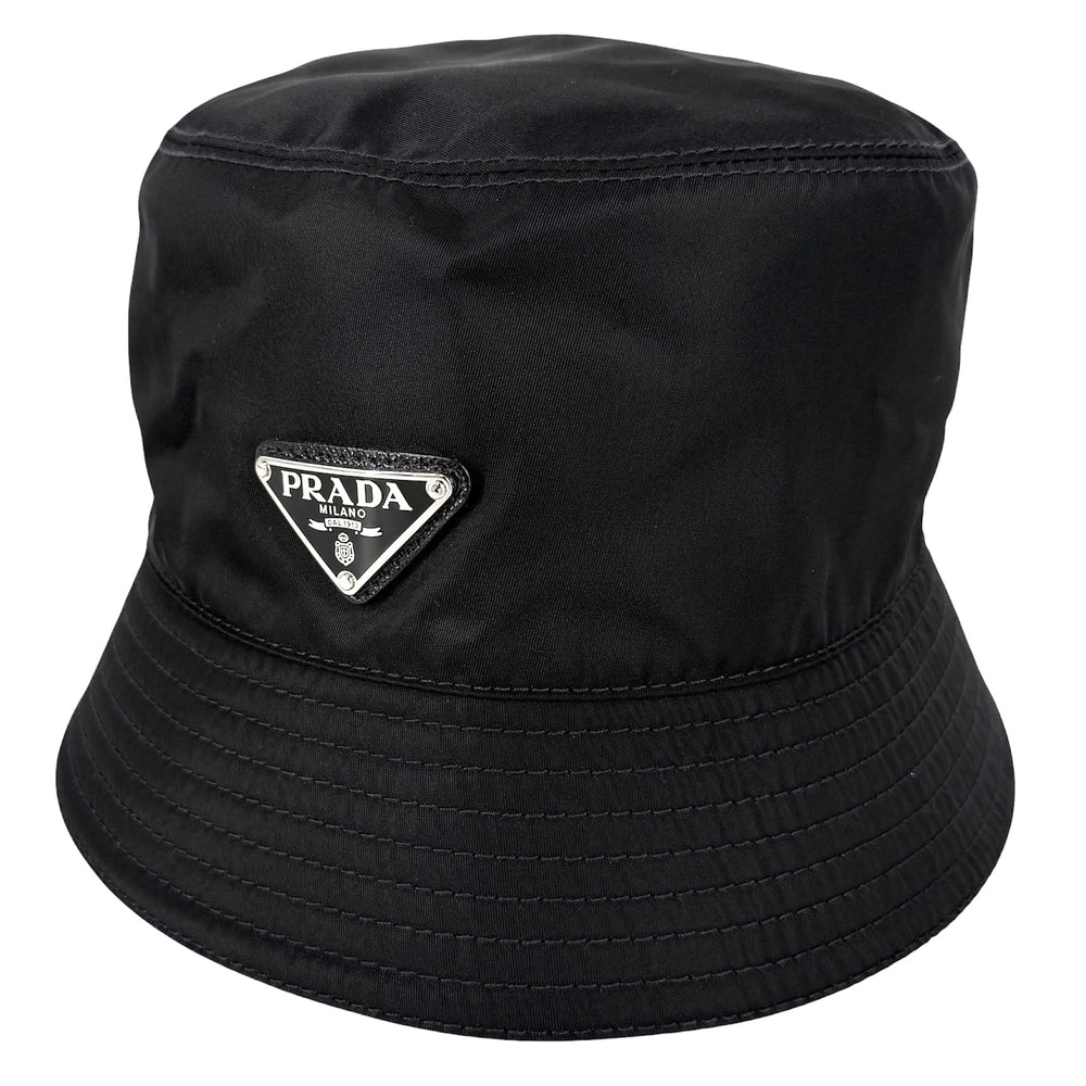 PRADA プラダ 帽子 Re-Nylon トライアングルロゴ ファッションアイテム バケットハット Lサイズ 2HC137 ナイロン ブラック 黒 ユニセックス【中古品】