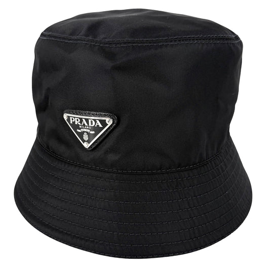 PRADA プラダ 帽子 Re-Nylon トライアングルロゴ ファッションアイテム バケットハット Lサイズ 2HC137 ナイロン ブラック 黒 ユニセックス【中古品】