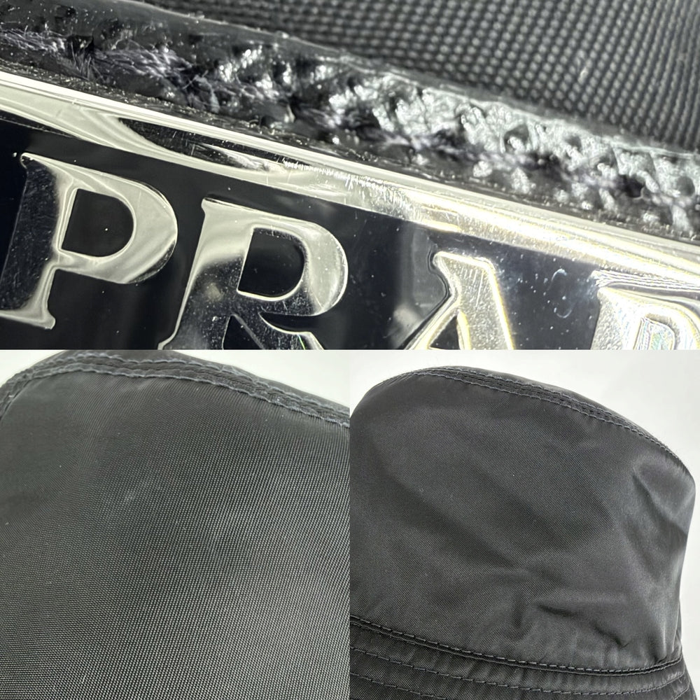 PRADA プラダ 帽子 Re-Nylon トライアングルロゴ ファッションアイテム バケットハット Lサイズ 2HC137 ナイロン ブラック 黒 ユニセックス【中古品】