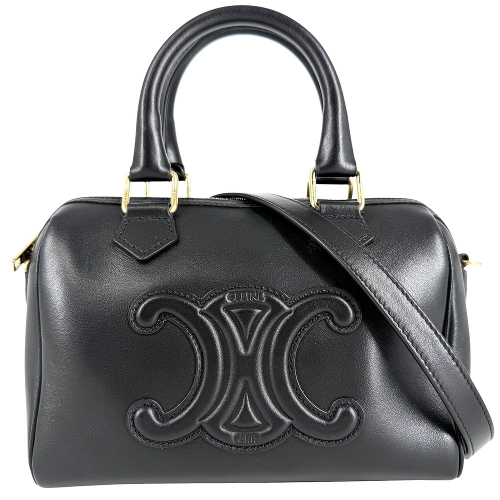 CELINE セリーヌ 2WAY トリオンフ スモール ボストン ハンドバッグ ショルダーバッグ カーフ ブラック 黒 ゴールド金具 レディース【中古品】