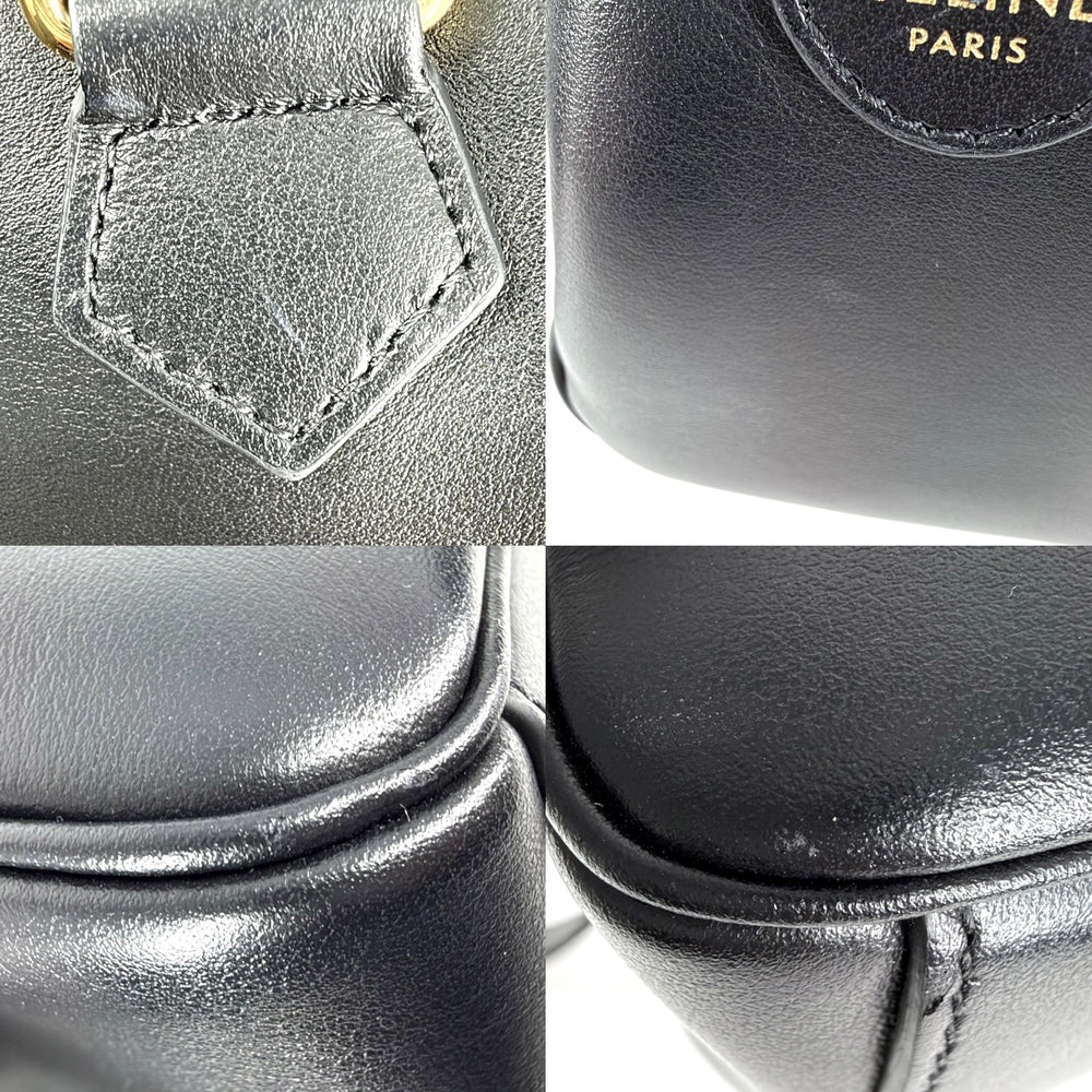 CELINE セリーヌ 2WAY トリオンフ スモール ボストン ハンドバッグ ショルダーバッグ カーフ ブラック 黒 ゴールド金具 レディース【中古品】