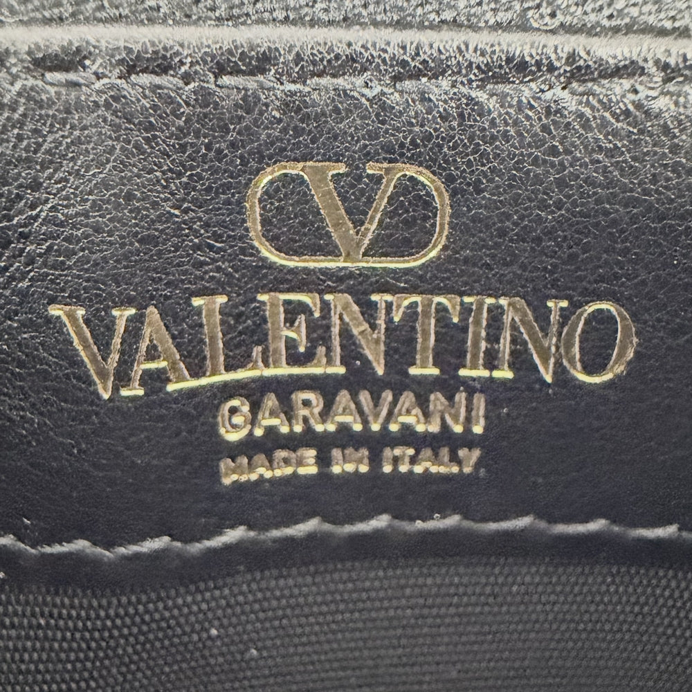 Valentino Garavani ヴァレンティノ・ガラヴァーニ カードケース ロゴ コインケース カードケース レザー ブラック 黒 ゴールド金具 レディース【中古品】