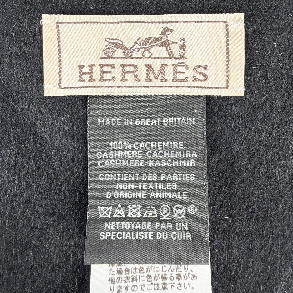 HERMES エルメス マフラー シュヴァル・オ・トレ ファッションアイテム 馬 冬 カシミヤ 羊革 ネイビー 紺 ブラック 黒 メンズ【中古品】