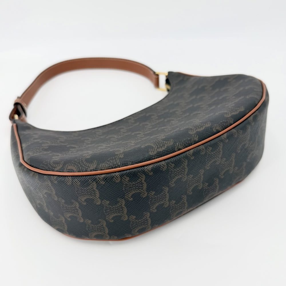 CELINE セリーヌ ハンドバッグ アヴァ トリオンフ セミショルダーバッグ AVA 小さめ ブラウン 茶 カーフ タン ゴールド金具 レディース【中古品】