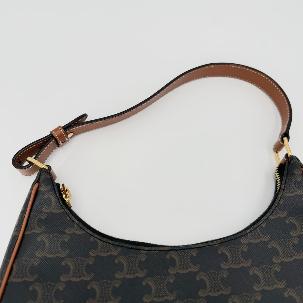 CELINE セリーヌ ハンドバッグ アヴァ トリオンフ セミショルダーバッグ AVA 小さめ ブラウン 茶 カーフ タン ゴールド金具 レディース【中古品】