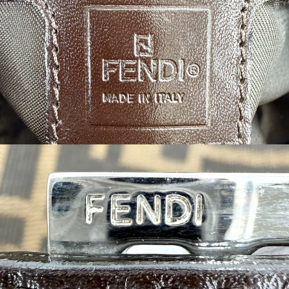 FENDI フェンディ ハンドバッグ ズッカ マンマバケット セミショルダーバッグ 26426 キャンバス レザー ブラウン 茶 シルバー金具 レディース【中古品】